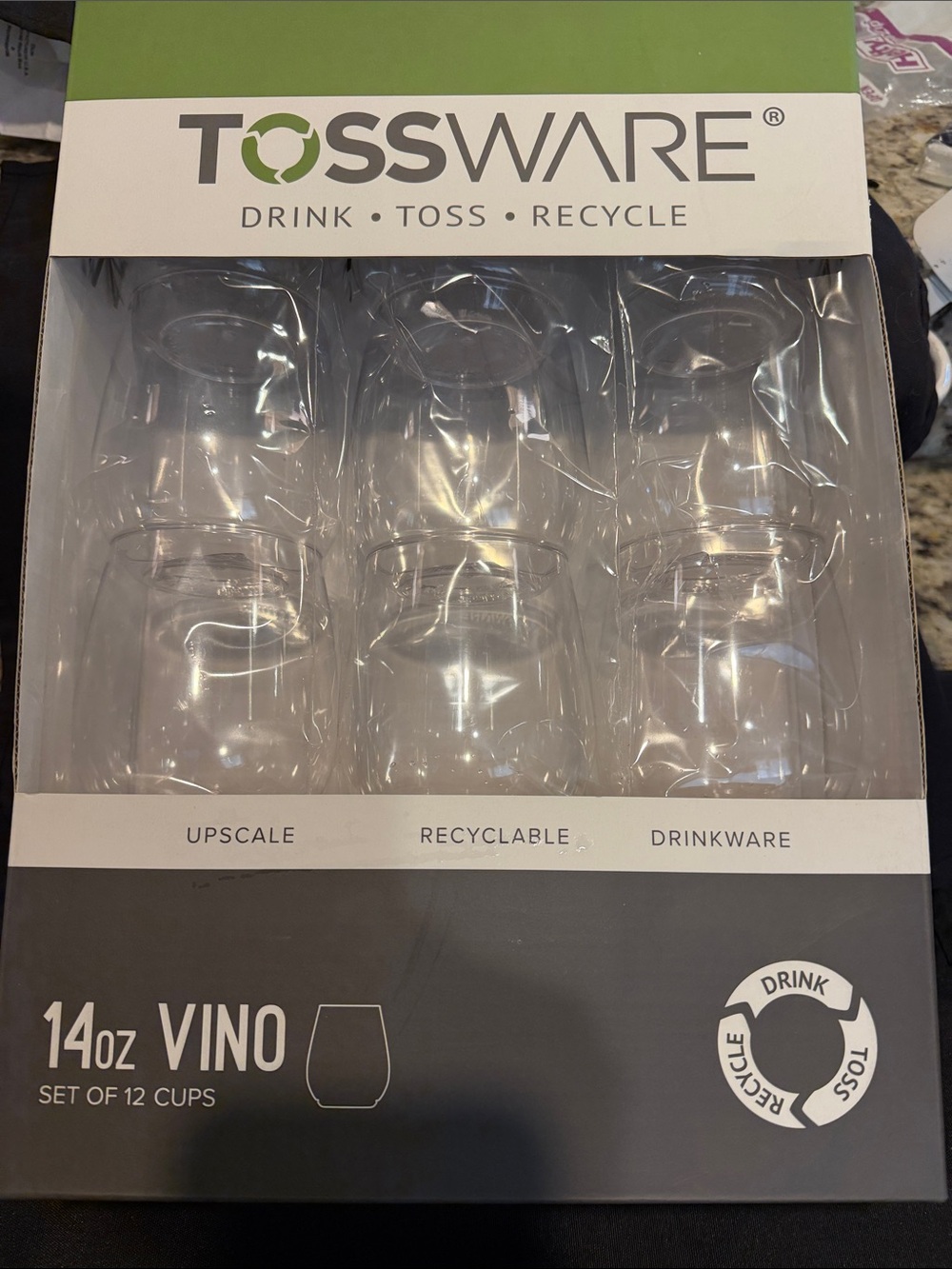 14oz Vino Recyclable Clear Drink Cups - Pack of 12